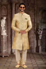 Thumbnail for Raivat Ethnic Art Silk Digital Print Sherwani In Yellow Colour