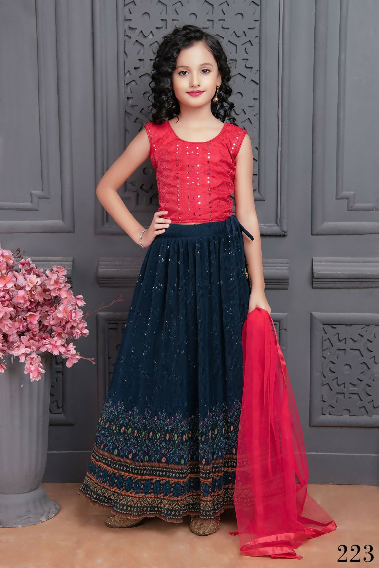 Kids Wedding Designer Blue Georgette Lehenga Choli - Aaradhna - Distacart