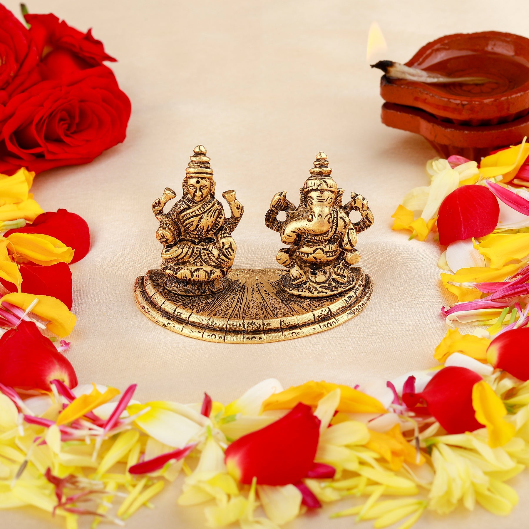 Estele Gold-Polished Goddess Laxmi & Lord Ganapati Idol for Pooja & Car Decor - Distacart