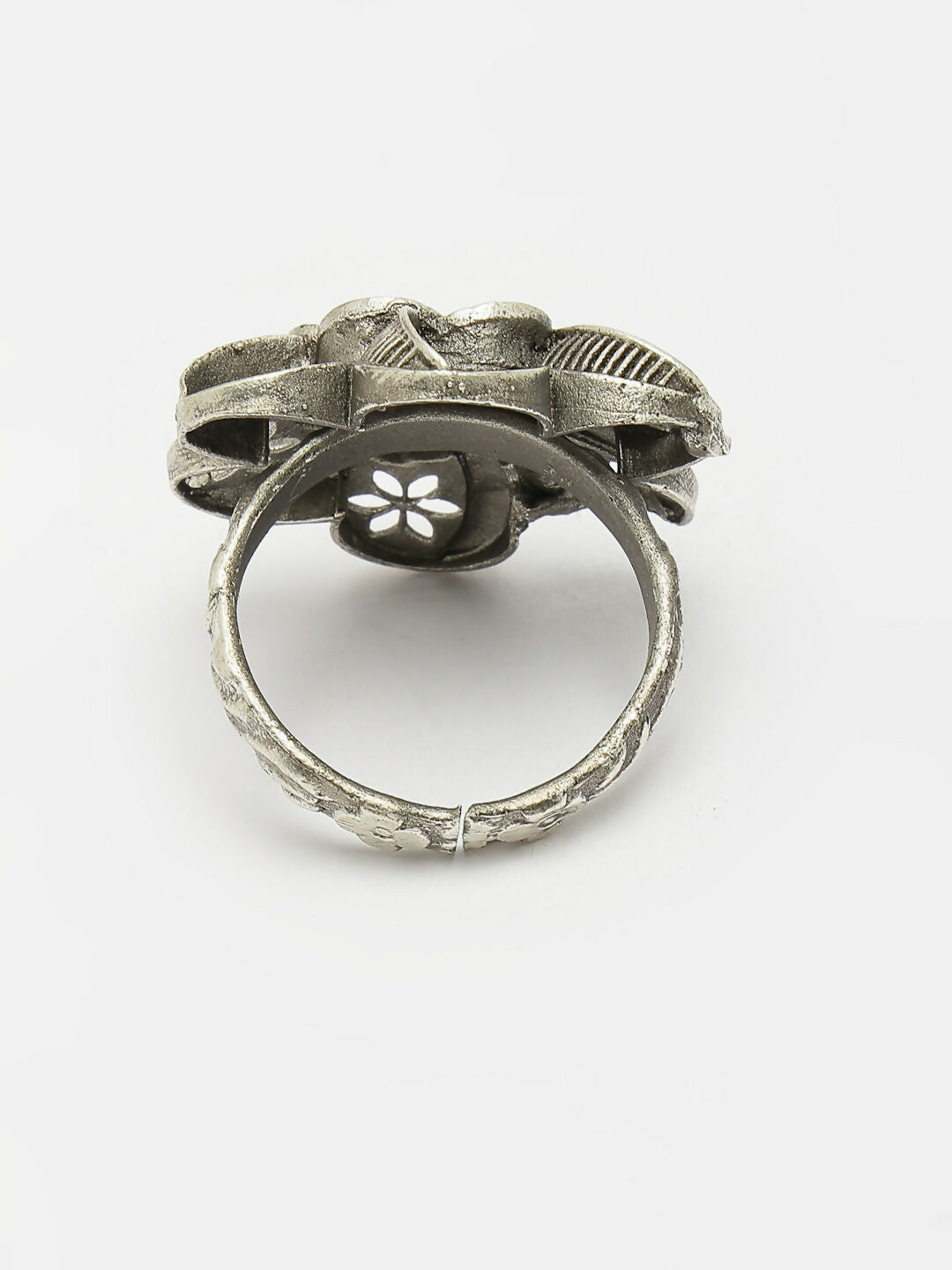 NVR Women's Silver-Toned Floral Shape Adjustable Finger Ring - Distacart