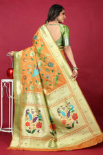 Thumbnail for Jyoti Fashion Women's Orange Paithani Silk Zari Woven Saree with Blouse - Distacart