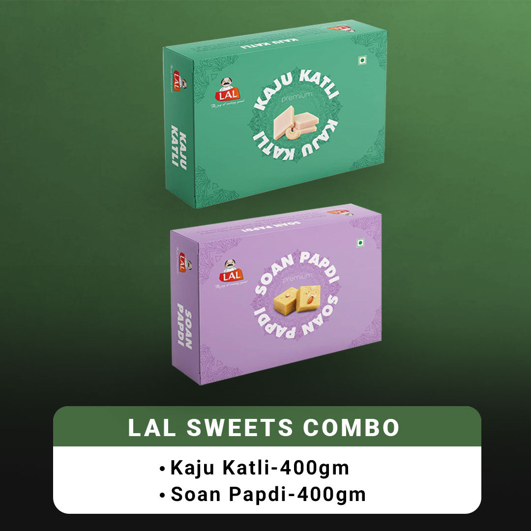 Lal Sweets Combo Pack - Kaju Katli 400 g & Soan Papdi Premium 400g| Desi Cow Ghee Indian Sweet Box Combo - Distacart