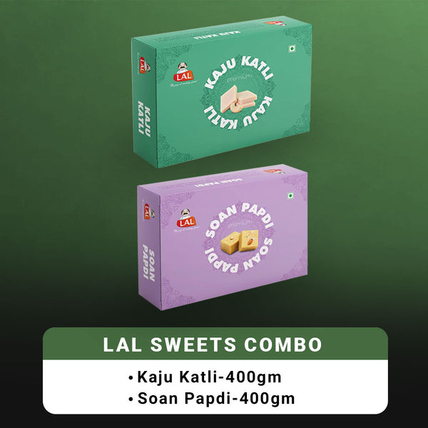 Lal Sweets Combo Pack - Kaju Katli 400 g & Soan Papdi Premium 400g| Desi Cow Ghee Indian Sweet Box Combo - Distacart