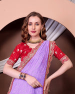 Thumbnail for Teeya Creation Lavender Color Georgette Fabric Chikankari Work Saree - Distacart