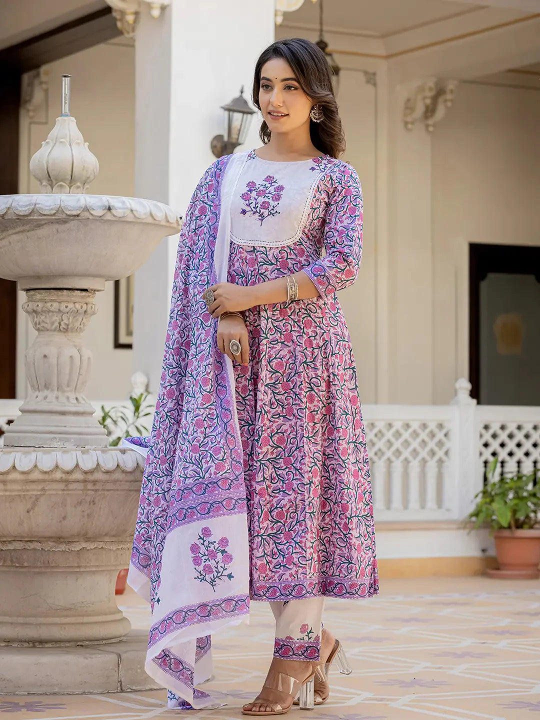 Yufta Lavender Ethnic Motifs Cotton Dupatta Set - Distacart