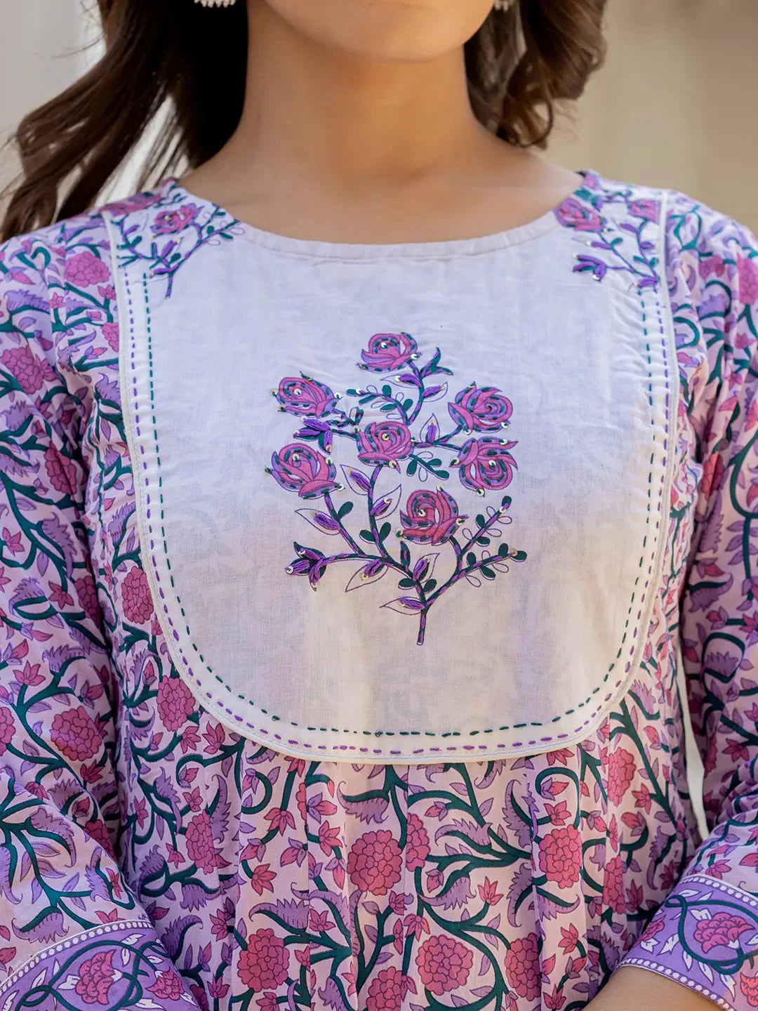 Yufta Lavender Ethnic Motifs Cotton Dupatta Set - Distacart