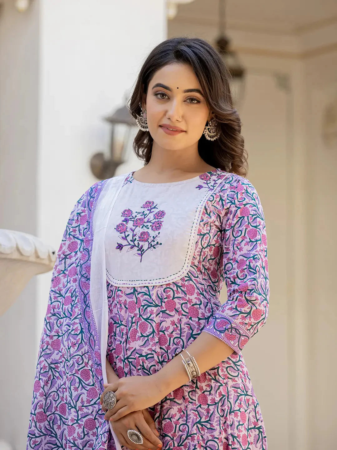 Yufta Lavender Ethnic Motifs Cotton Dupatta Set - Distacart