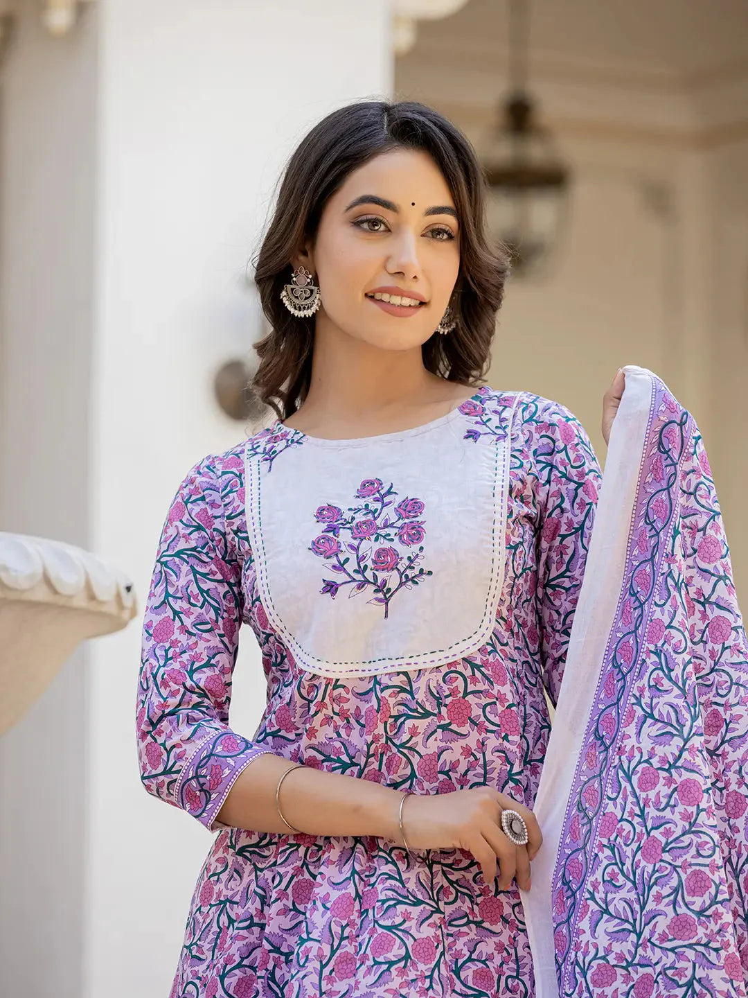 Yufta Lavender Ethnic Motifs Cotton Dupatta Set - Distacart