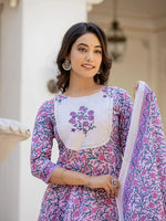 Thumbnail for Yufta Lavender Ethnic Motifs Cotton Dupatta Set - Distacart
