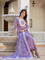 Thumbnail for Yufta Lavender Ethnic Motifs Cotton Dupatta Set - Distacart