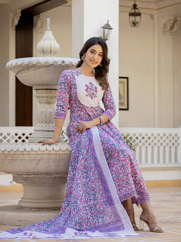 Yufta Lavender Ethnic Motifs Cotton Dupatta Set - Distacart