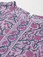Thumbnail for Yufta Lavender & Green Printed Kurta