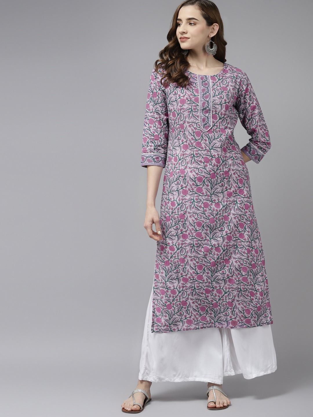 Yufta Lavender & Green Printed Kurta - Distacart