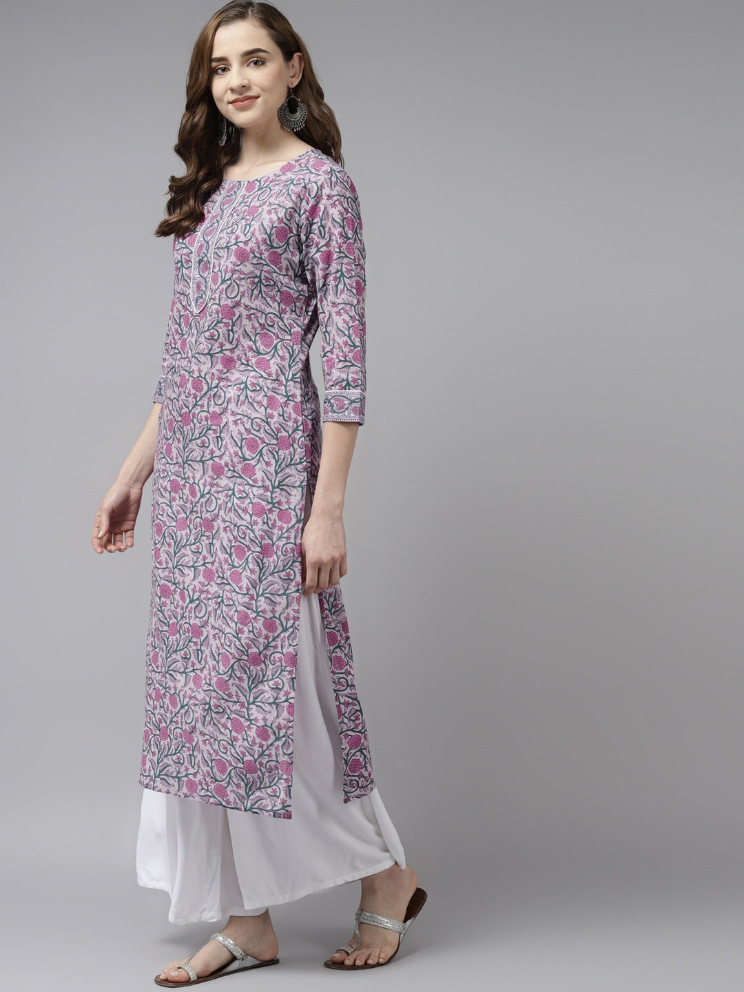 Yufta Lavender & Green Printed Kurta - Distacart