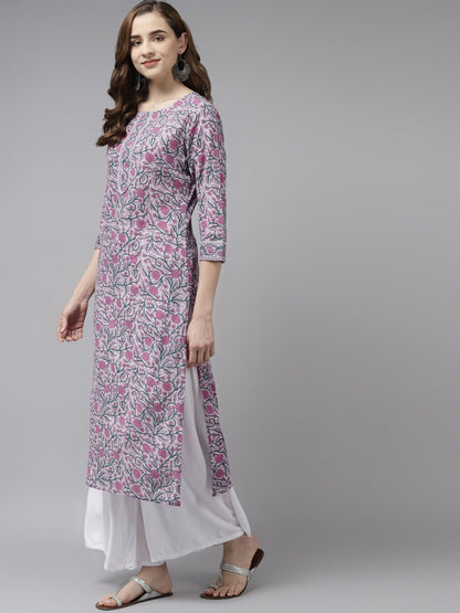 Yufta Lavender & Green Printed Kurta - Distacart