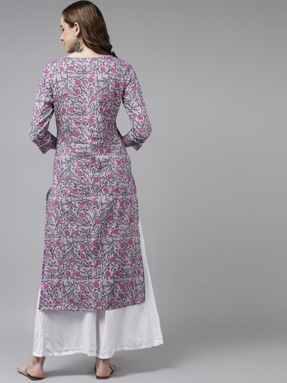 Yufta Lavender & Green Printed Kurta - Distacart