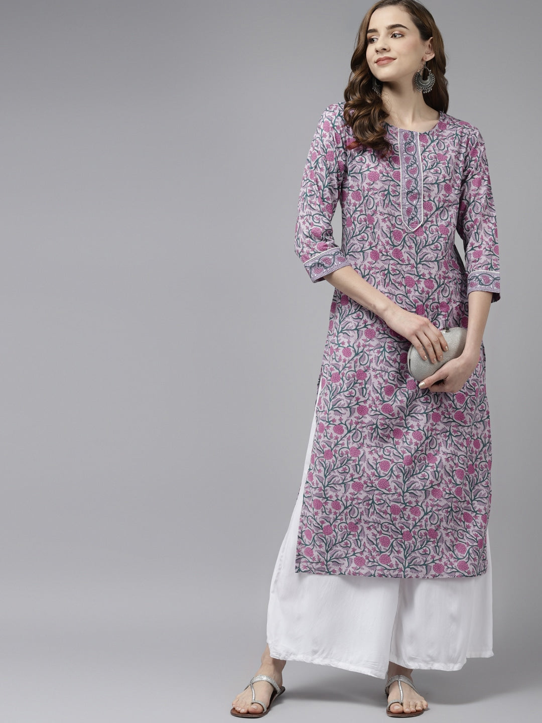 Yufta Lavender & Green Printed Kurta - Distacart