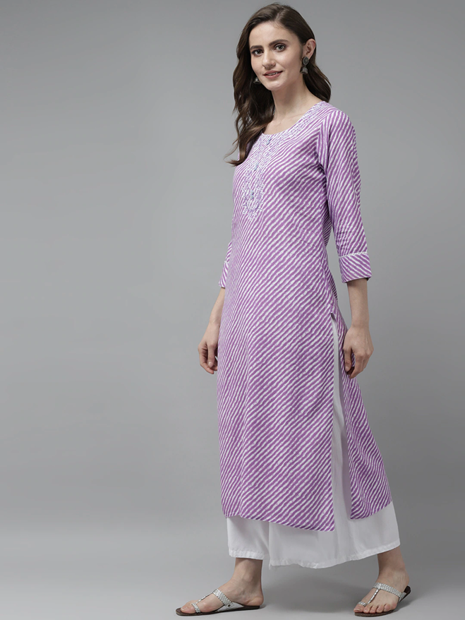 Yufta Lavender Printed Kurta - Distacart