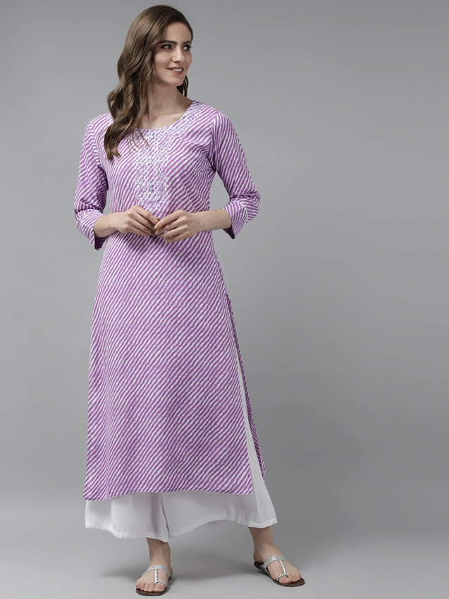 Yufta Lavender Printed Kurta - Distacart