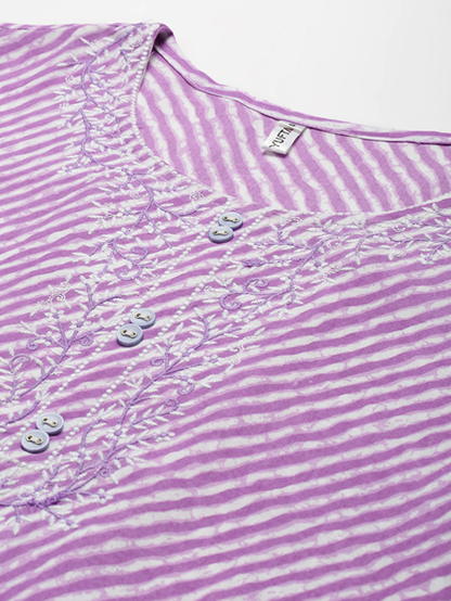 Yufta Lavender Printed Kurta - Distacart