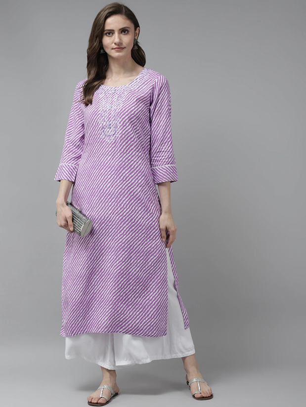 Yufta Lavender Printed Kurta - Distacart