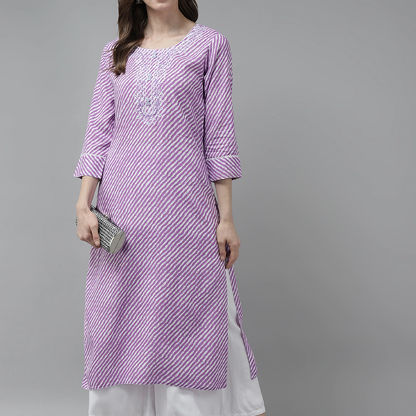 Yufta Lavender Printed Kurta - Distacart