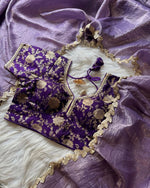 Thumbnail for Lorenvalley Fashion Premium Lavender Tissue Crush Saree with Jacquard Weaving Stitched Blouse - Distacart