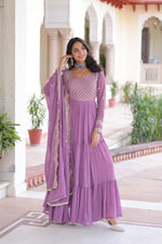 Thumbnail for Lorenvalley Fashion Lavender Faux Georgette with Zari & Sequins Embroidered Work Anarkali Gown with Dupatta