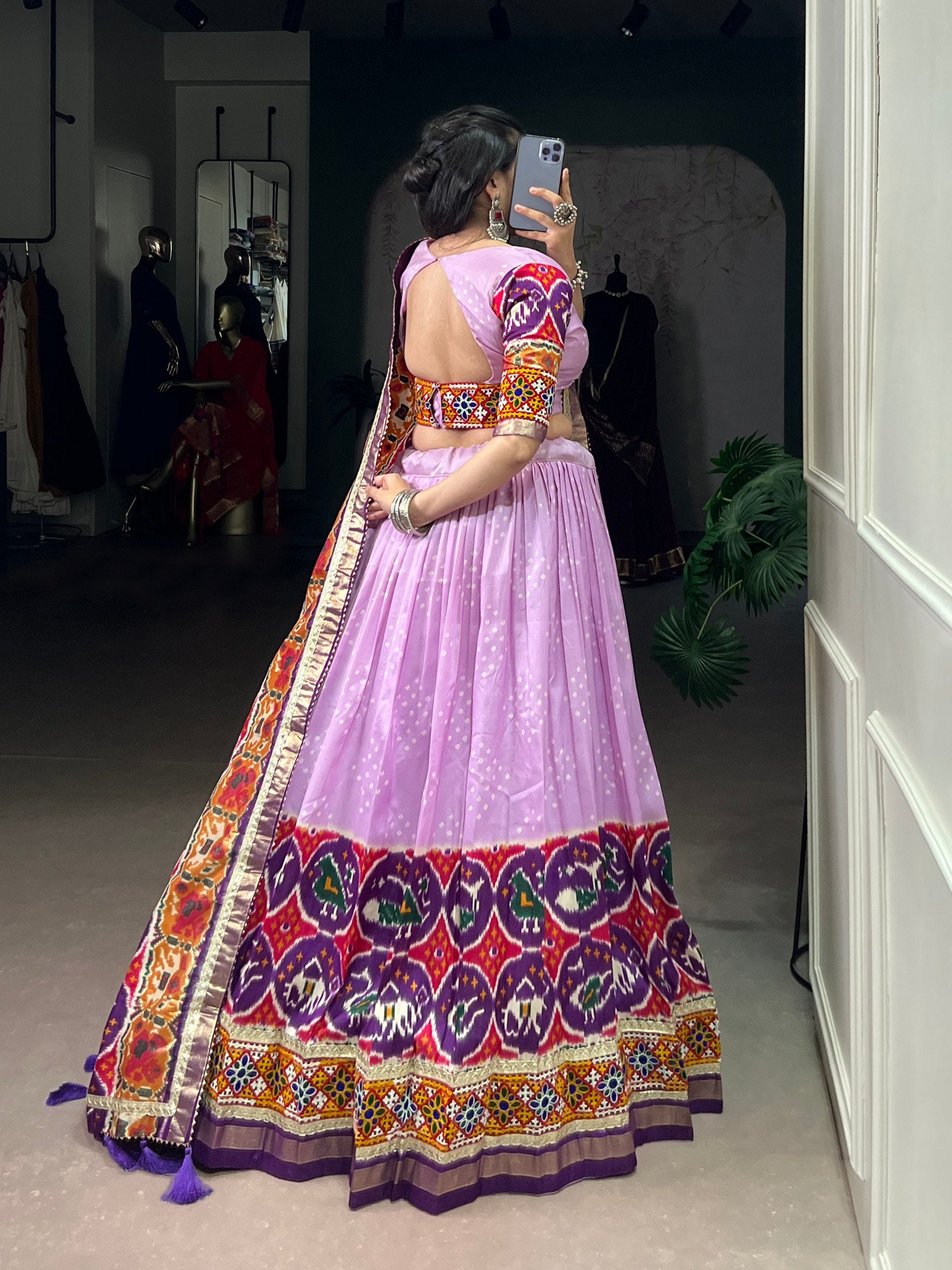 Lorenvalley Fashion Lavender Tasar Silk Print with Foil Work and Real Mirror Gamthi Work with Lace Touch Up Lehenga Choli with Dupatta - Distacart
