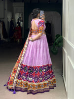 Thumbnail for Lorenvalley Fashion Lavender Tasar Silk Print with Foil Work and Real Mirror Gamthi Work with Lace Touch Up Lehenga Choli with Dupatta