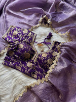 Thumbnail for Lorenvalley Fashion Premium Lavender Tissue Crush Saree with Jacquard Weaving Stitched Blouse - Distacart