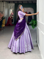 Thumbnail for Lorenvalley Lavender Jacquard Silk Weaving Work Lehenga Choli with Dupatta - Distacart
