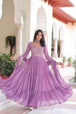 Thumbnail for Lorenvalley Fashion Lavender Faux Georgette with Zari & Sequins Embroidered Work Anarkali Gown with Dupatta