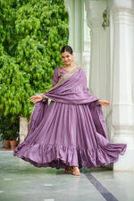 Thumbnail for Lorenvalley Fashion Lavender Vichitra Silk with Embroidered Zari & Thread work Anarkali Gown with Dupatta