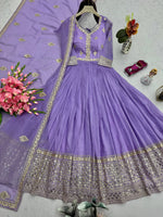 Thumbnail for Lorenvalley Fashion Lavender Crunchy Silk with Embroidery Codding & Sequins Work Anarkali Gown with Dupatta - Distacart