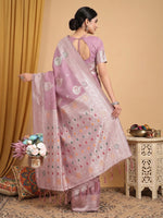 Thumbnail for Anaita Lavender Linen Woven Work Saree With Blouse - Distacart