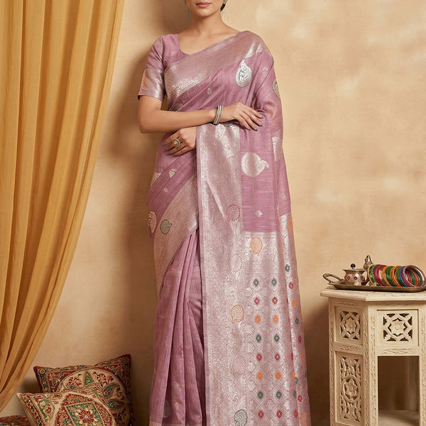 Anaita Lavender Linen Woven Work Saree With Blouse - Distacart