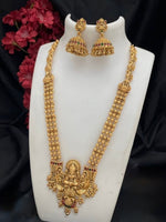 Thumbnail for Jewel City Antique Gold-Plated Lakshmi Temple Long Necklace Set with Jhumka Earrings for Women - Distacart