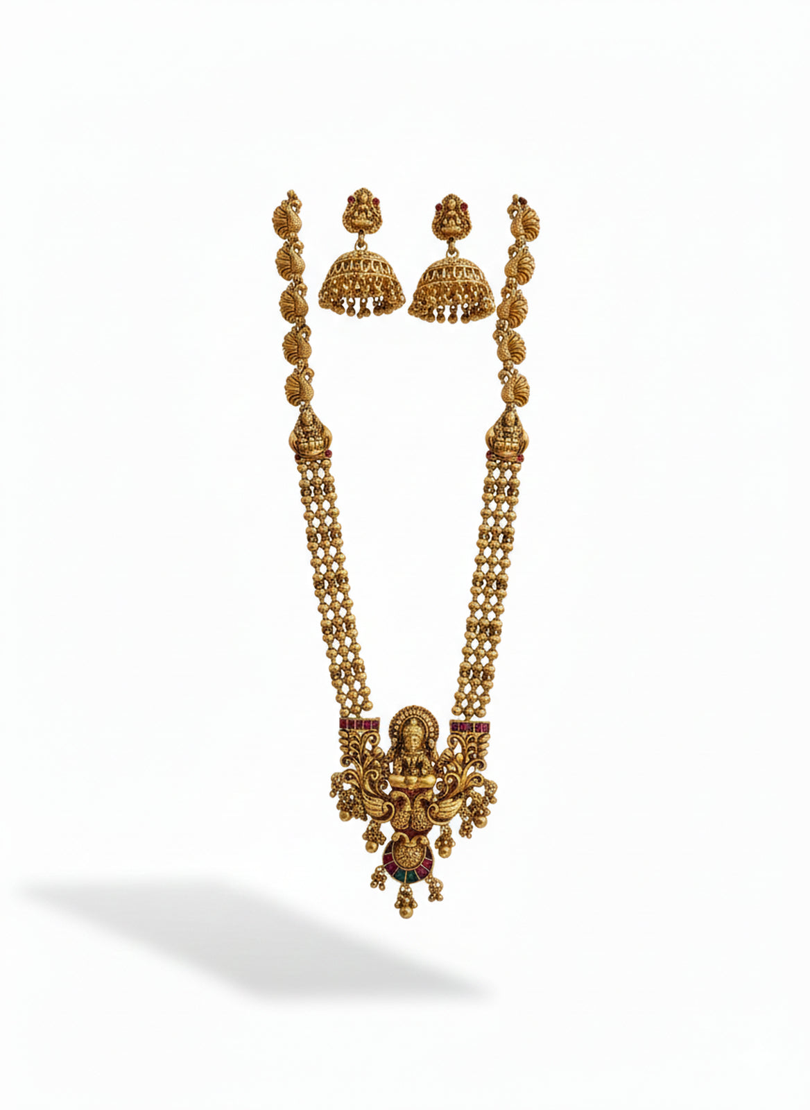 Jewel City Antique Gold-Plated Lakshmi Temple Long Necklace Set with Jhumka Earrings for Women - Distacart