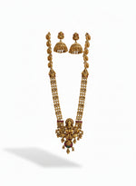 Thumbnail for Jewel City Antique Gold-Plated Lakshmi Temple Long Necklace Set with Jhumka Earrings for Women - Distacart