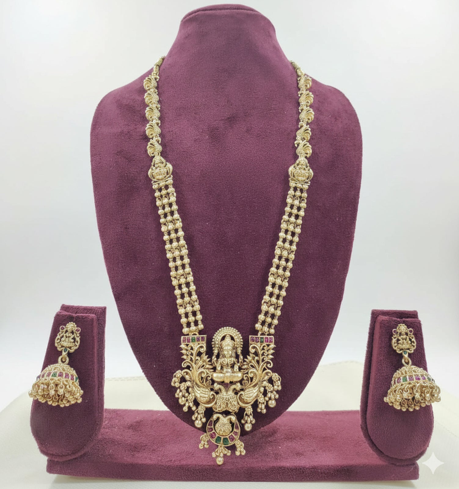 Jewel City Antique Gold-Plated Lakshmi Temple Long Necklace Set with Jhumka Earrings for Women - Distacart