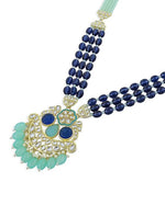 Thumbnail for Jewel City Royal Blue Beaded Kundan Pendant Necklace Set | Mint Green Drop Beads | Traditional Gold-Plated Indian Jewelry Set