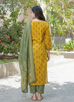 Thumbnail for BulBul Aaliya Mustard Cotton Kurta Set with Dupatta