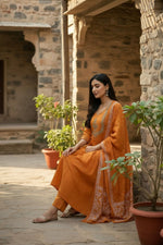 Thumbnail for The52 Women's Beautiful Cotton Fabric Embroidery Work Flared Anarkali Pant and Dupatta Set - Distacart