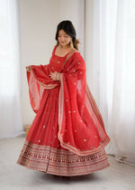 Thumbnail for The52 Women's Beautiful Embroidery Work Crunchy Silk Fabric Flared Anarkali and Dupatta Set - Distacart
