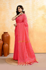 Thumbnail for Piyari Fashion Women's Pink Embellished Cotton Blend Zari Check Handloom Saree - Distacart