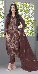 Thumbnail for Anaita Maroon Faux Georgette Semi Stitched Suit with Embroidery Sequence Work - Distacart