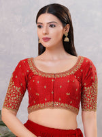 Thumbnail for Joban Fashion Women Silk Dark-Red Stitched Blouse - Distacart