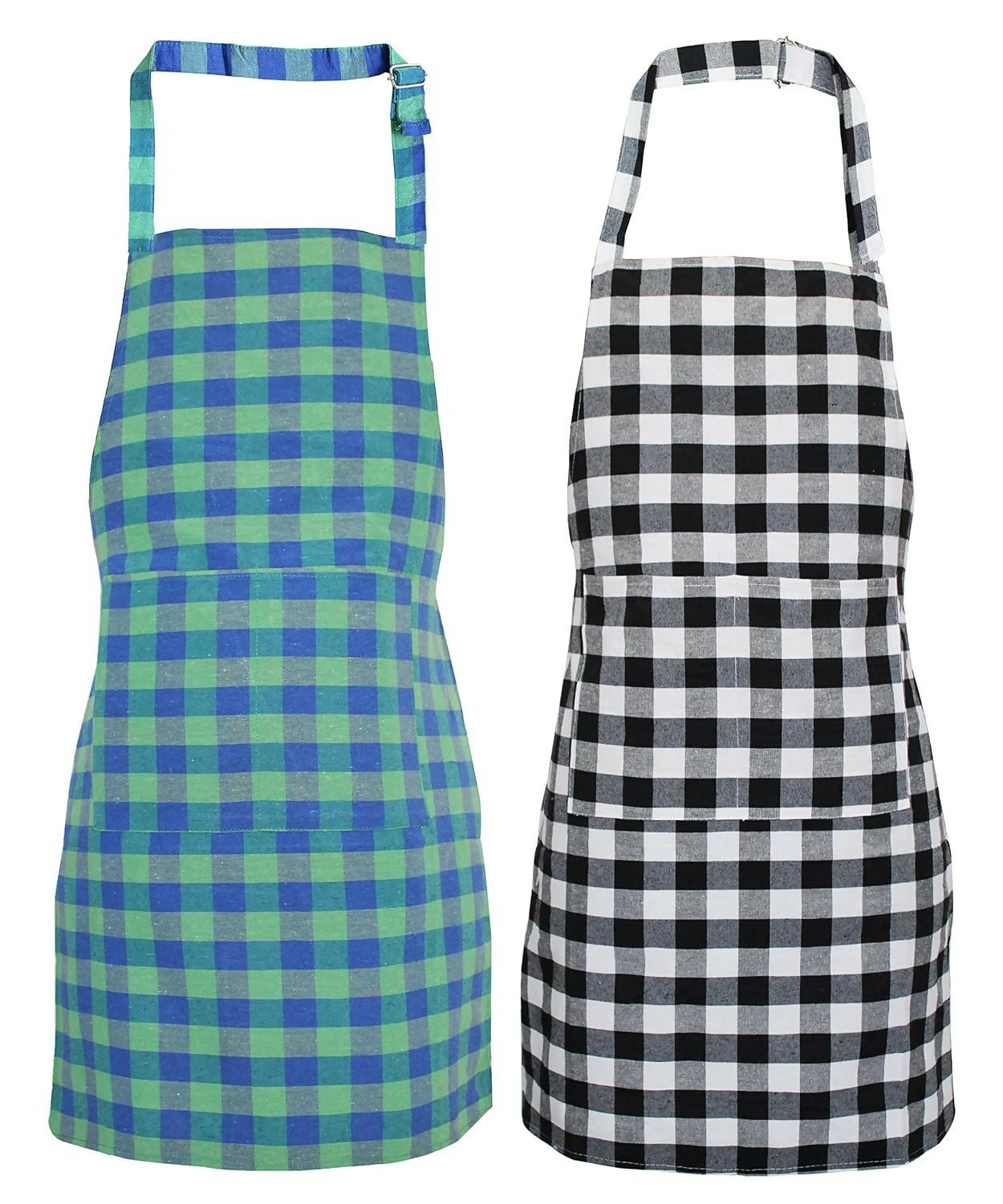 Glun Waterproof Unisex Kitchen Checkered Design Apron-Multicolour (Pack Of 2) - Dista