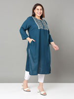 Thumbnail for Sztori Plus Size Floral Yoke Design Mirror Work Straight Kurta